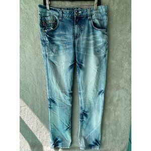Top Feel Distressed Grunge Jeans Blue White Womens Waist 34" x Inseam 34"